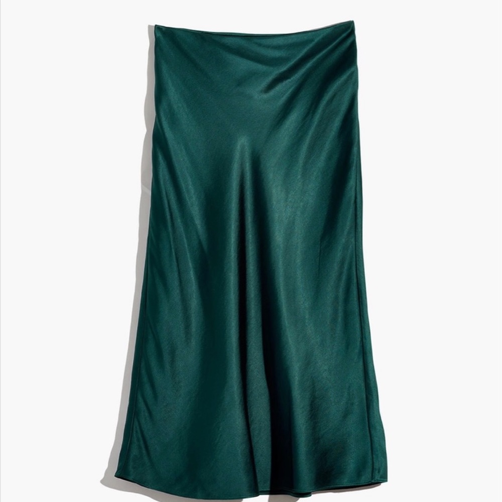 Madewell midi satin slip skirt- dark green